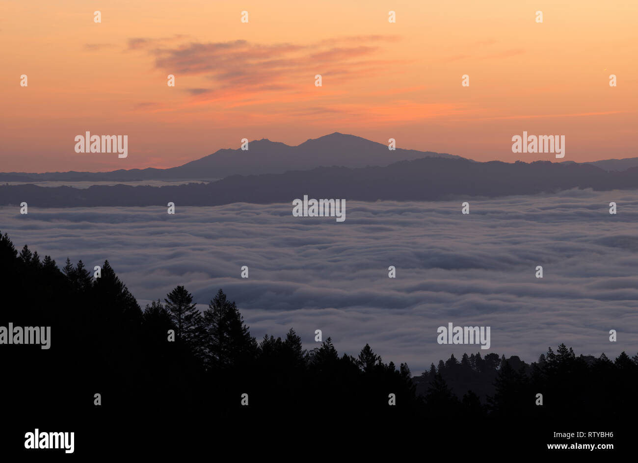 Mt. Diablo as seen from Mt. Tamalpais at sunrise. Stock Photo
