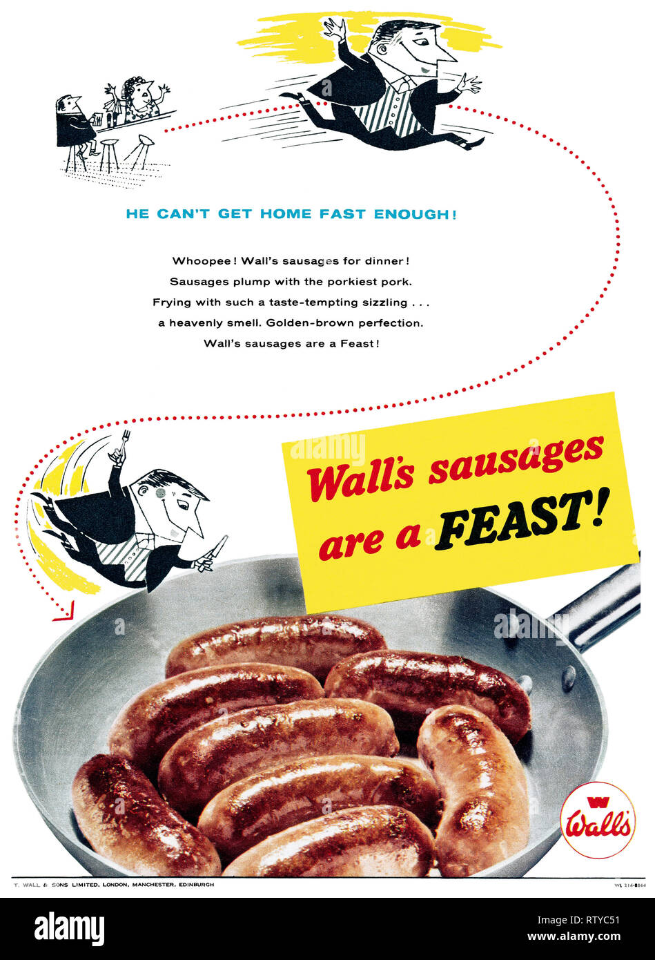 1958 British advertisement for Wall's sausages Stock Photo Alamy