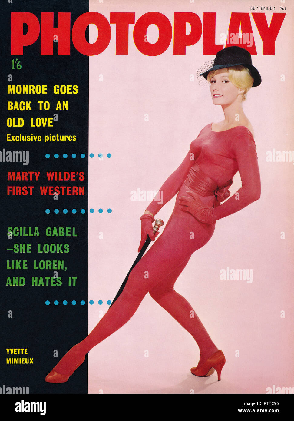1961 vintage cover of British Photoplay magazine, featuring actress Yvette Mimieux. Stock Photo