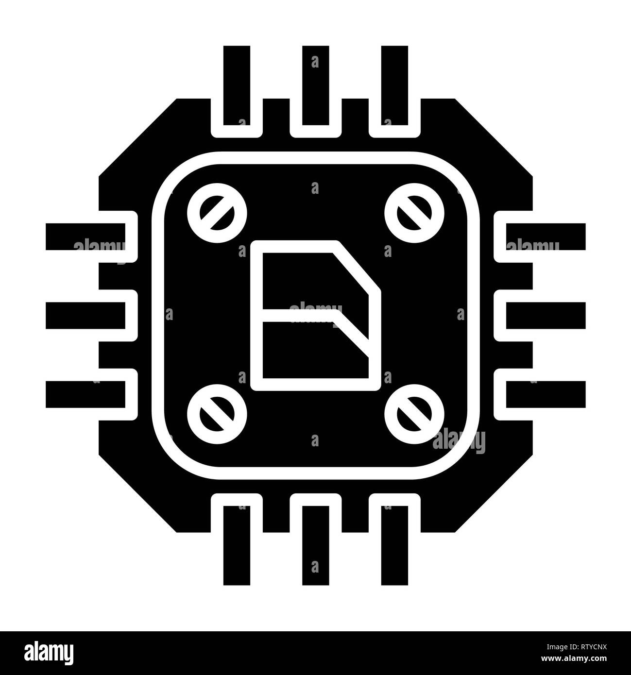 Chip Icon, Vector Illustration, Technology Glyph Stock Photo