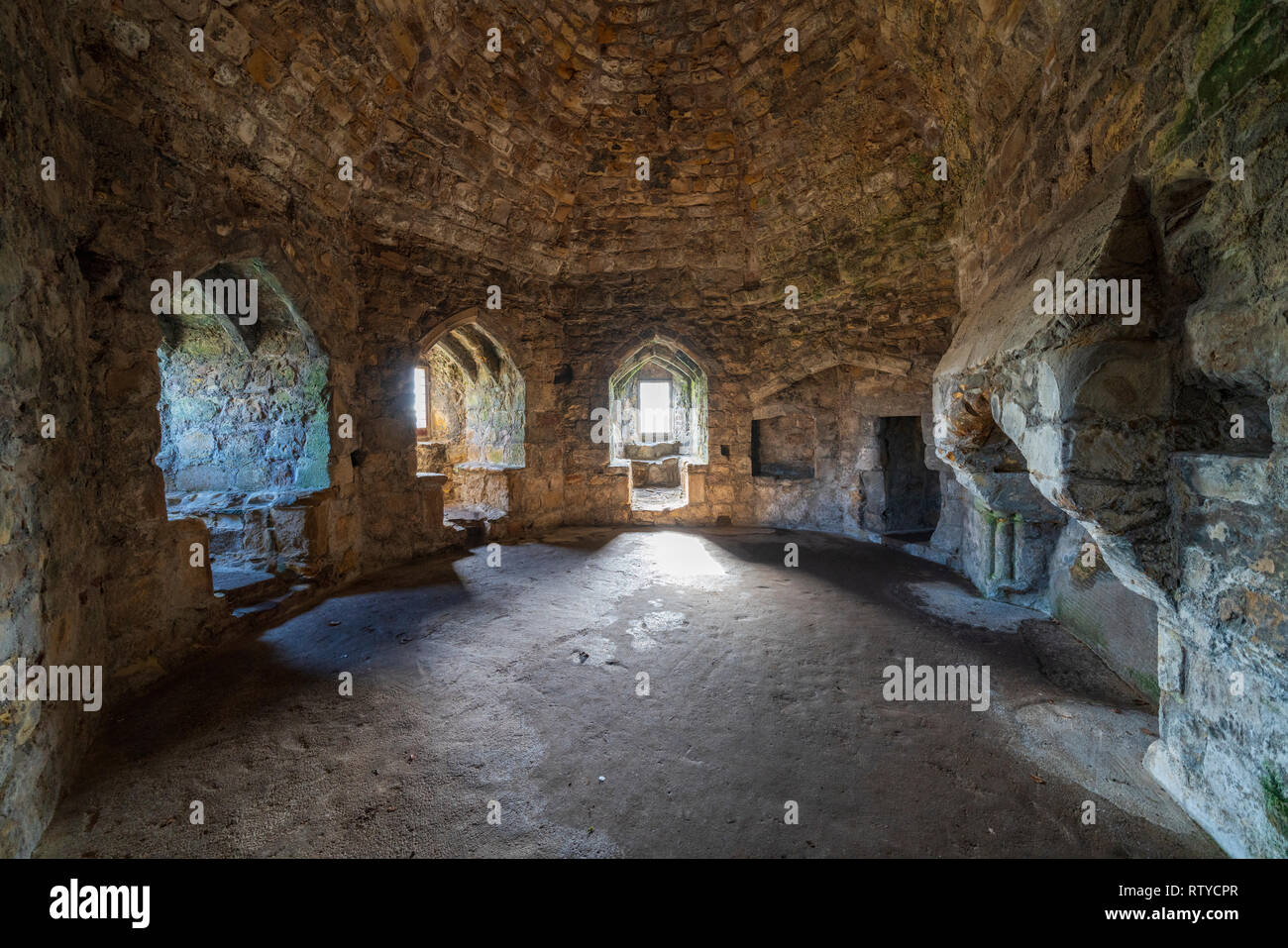 Interior hall of Dirleton Castle in East Lothian , Scotland , UK Stock Photo
