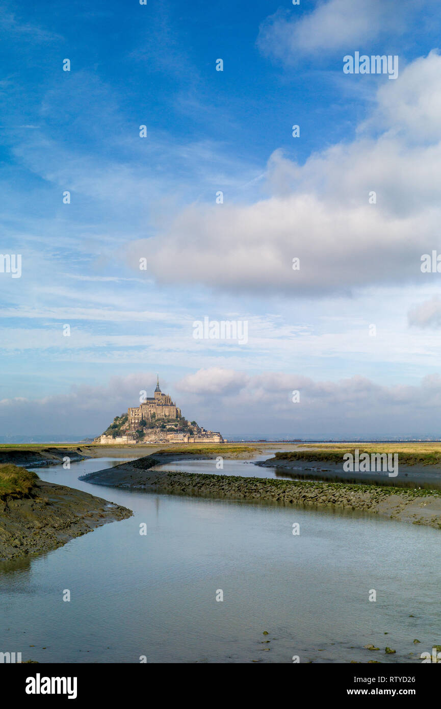 View of Le Mont-Saint-Michel and Couesnon River, Normandy, France Stock Photo