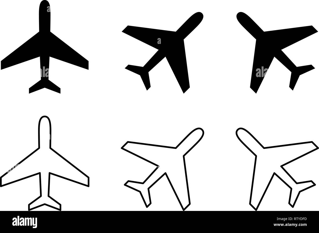 Simple airplane icon. Filled, stroke and rotated version Stock Vector