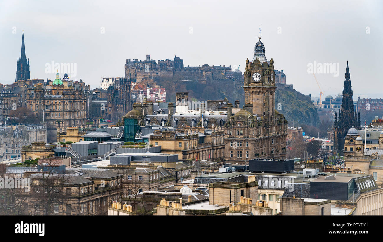 View of city of Edinburgh from Calton Hill viewpoint, Scotland, UK Stock Photo