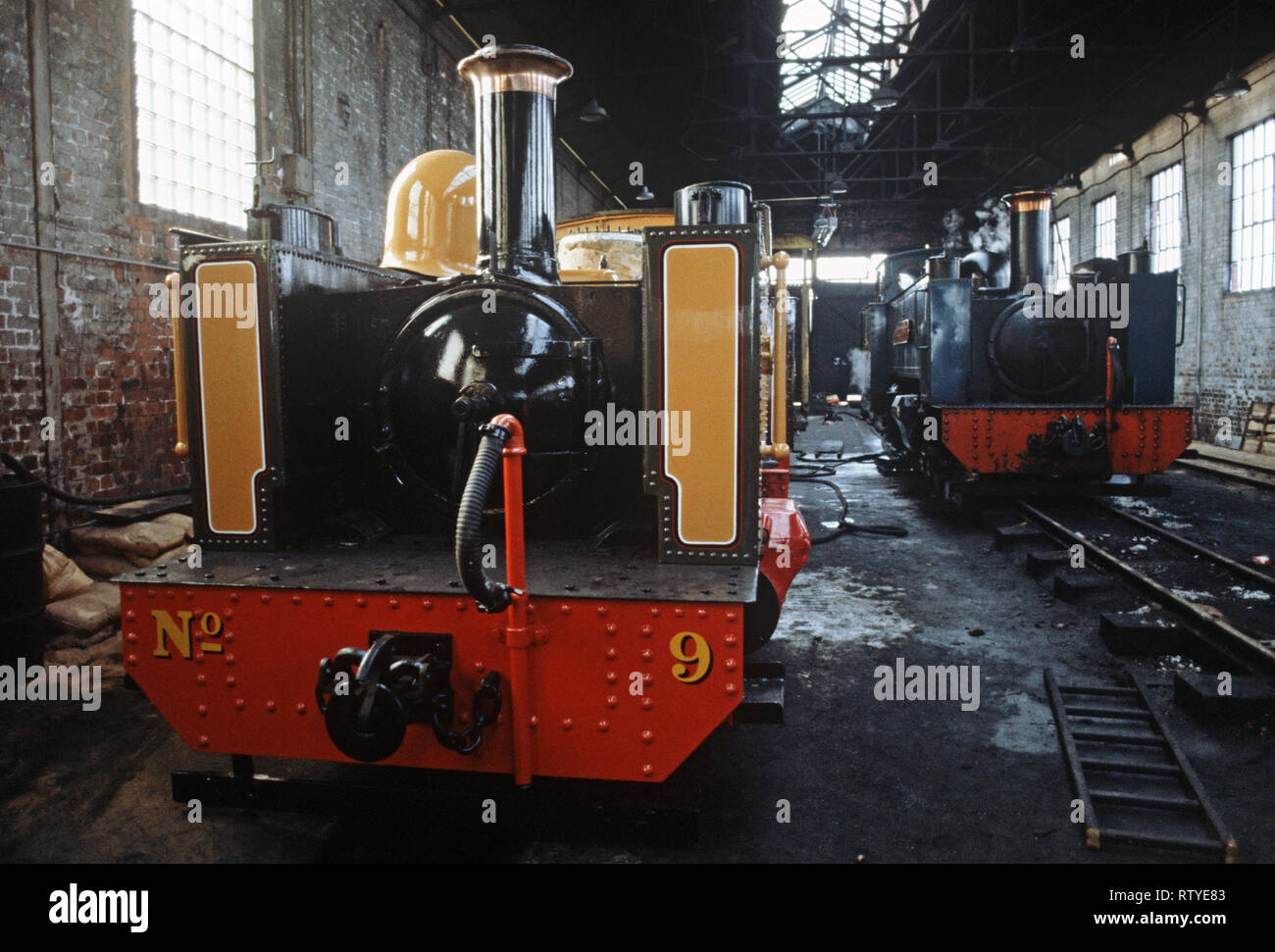 Steam locomotive shed in Aberystwyth, Vale of Rheidol line. British Rail last operating steam trains, Wales Stock Photo