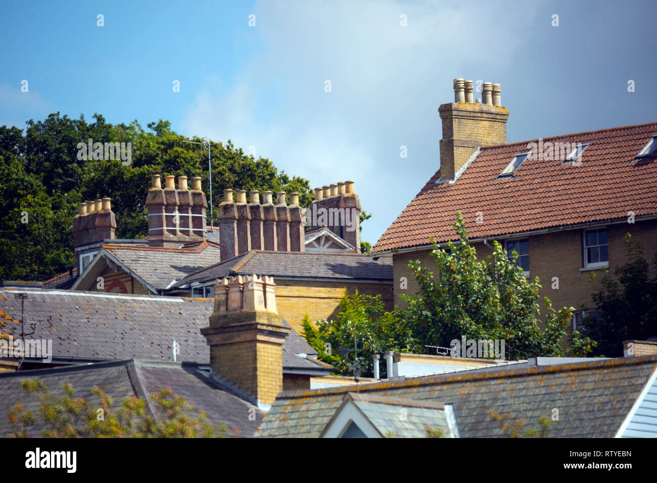 chimney,pots,roof,roofs, houses, ridge,tiles, gable,end,ends Stock ...