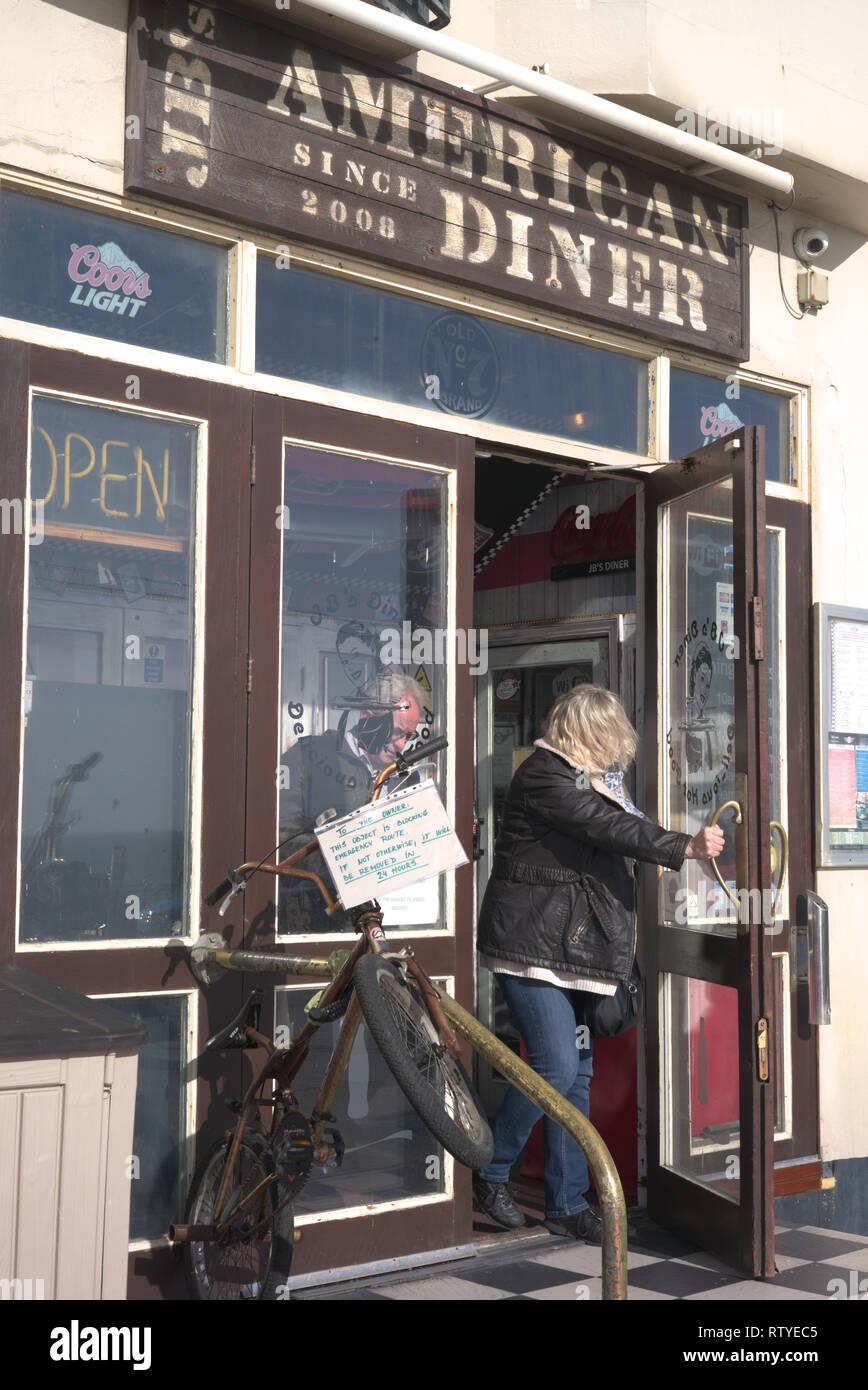 Brighton, England on February 02, 2019. View of restaurant, American Diner. Stock Photo