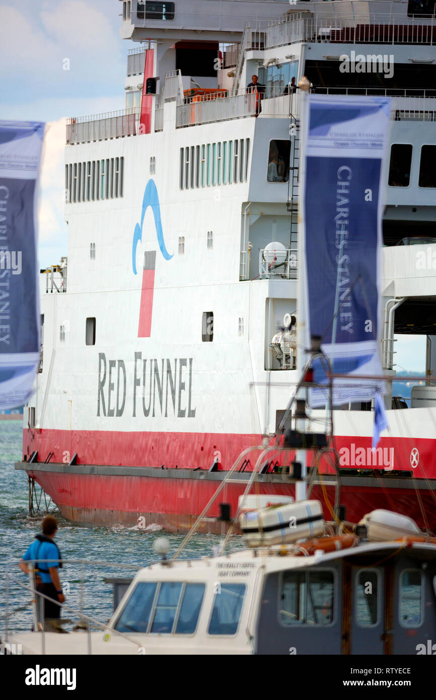 Red,Funnel,Car,Ferry,Southampton,Cowes, Isle of Wight, England, UK