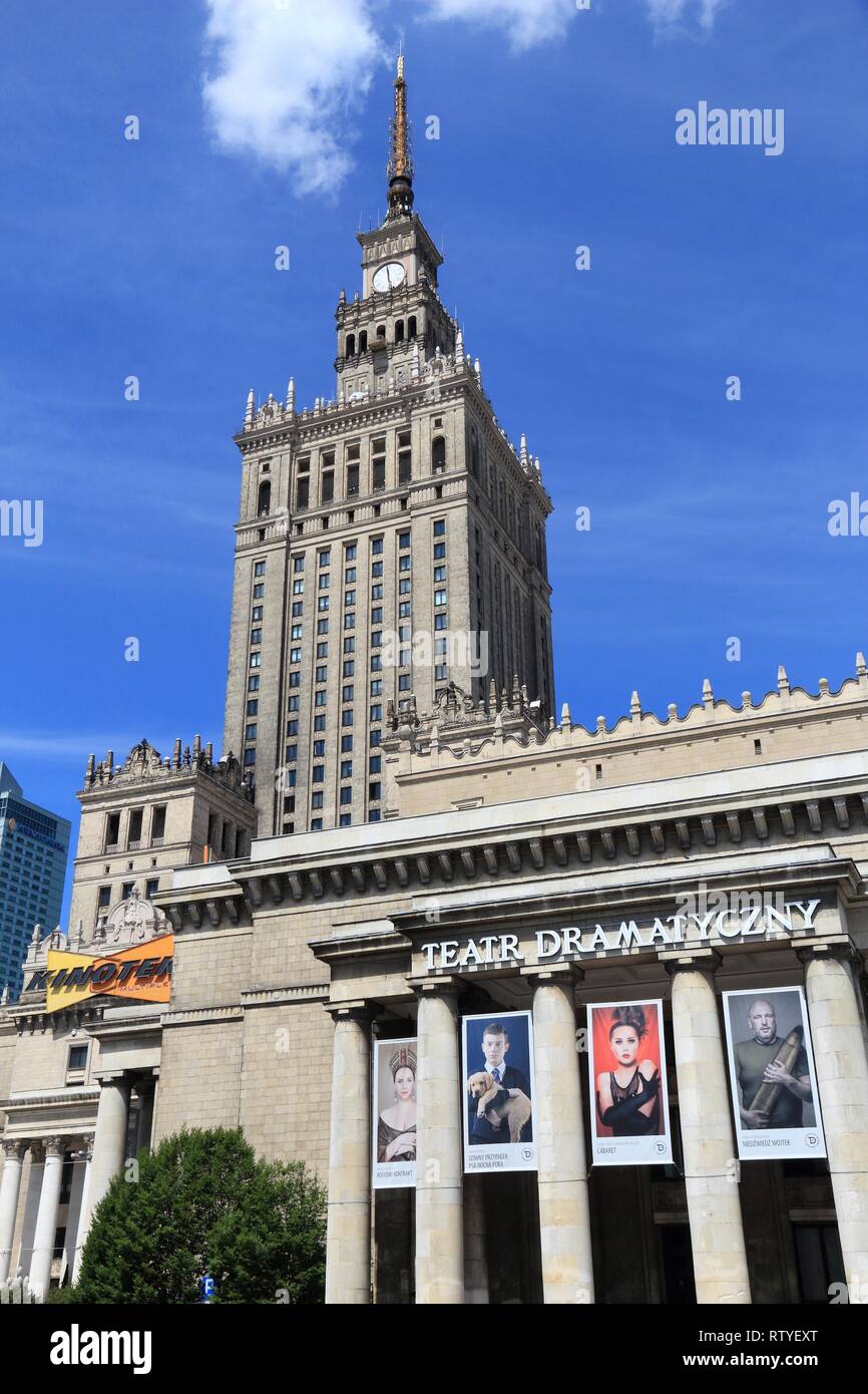 WARSAW, POLAND - JUNE 19, 2016: Exterior view of Palace of Culture and Science in Warsaw, Poland. Warsaw is the capital city of Poland. 1.7 million pe Stock Photo