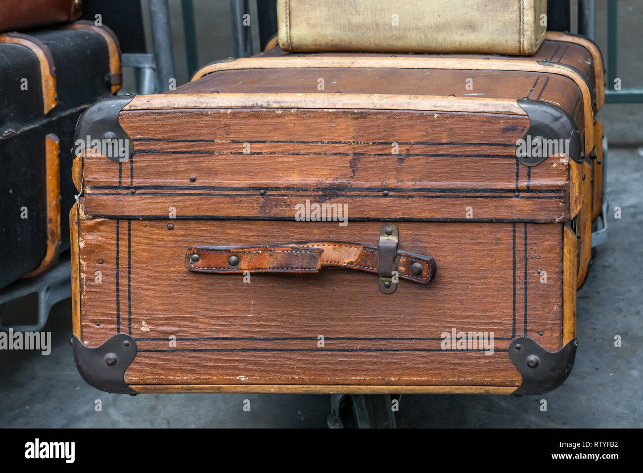 Decorative Ancient Vintage Suitcases Background Stock Photo Alamy