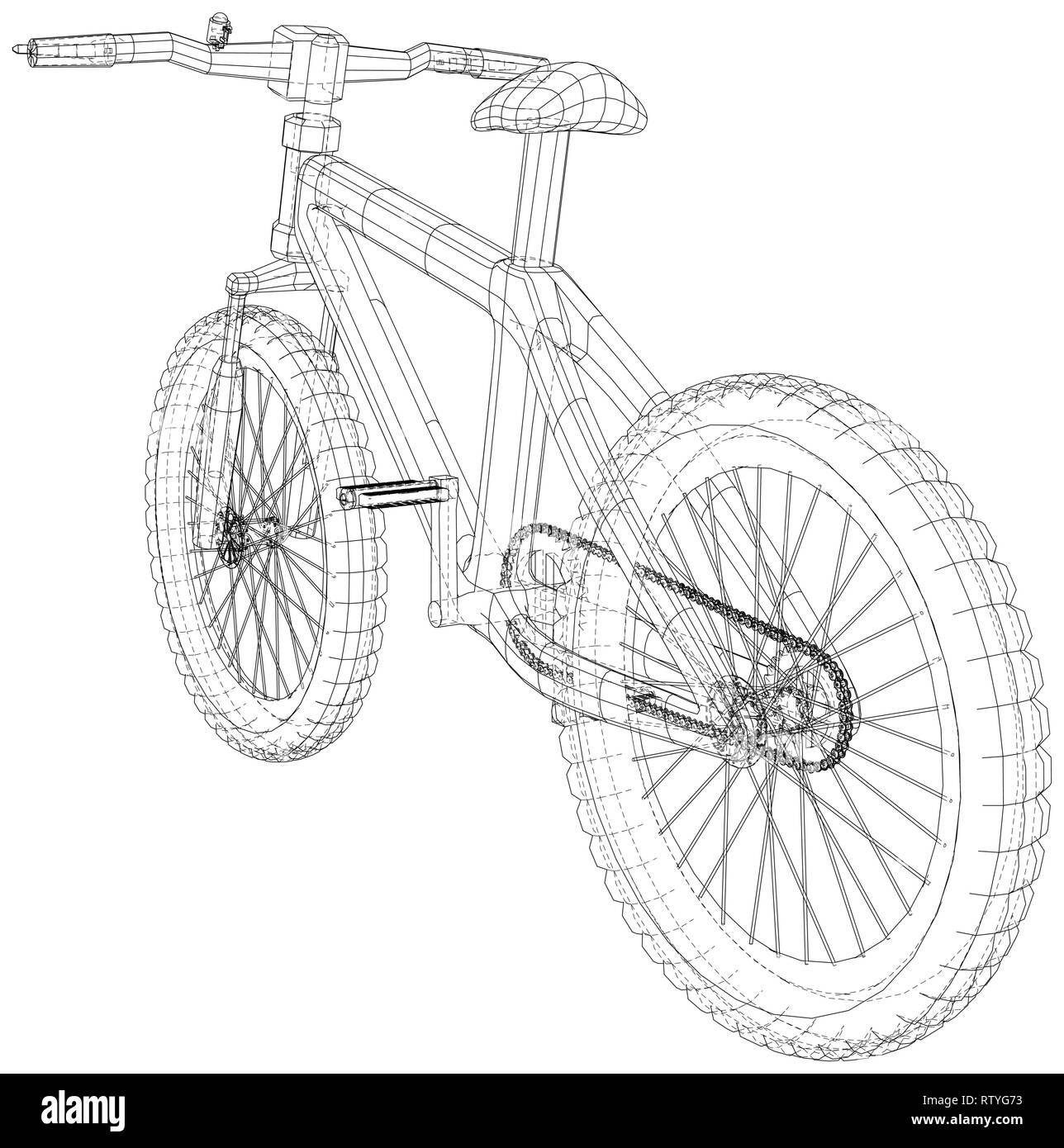 Sport. Isolated bicycle, Vector wireframe concept. Created illustration of 3d. The layers of visible and invisible lines are separated Stock Vector