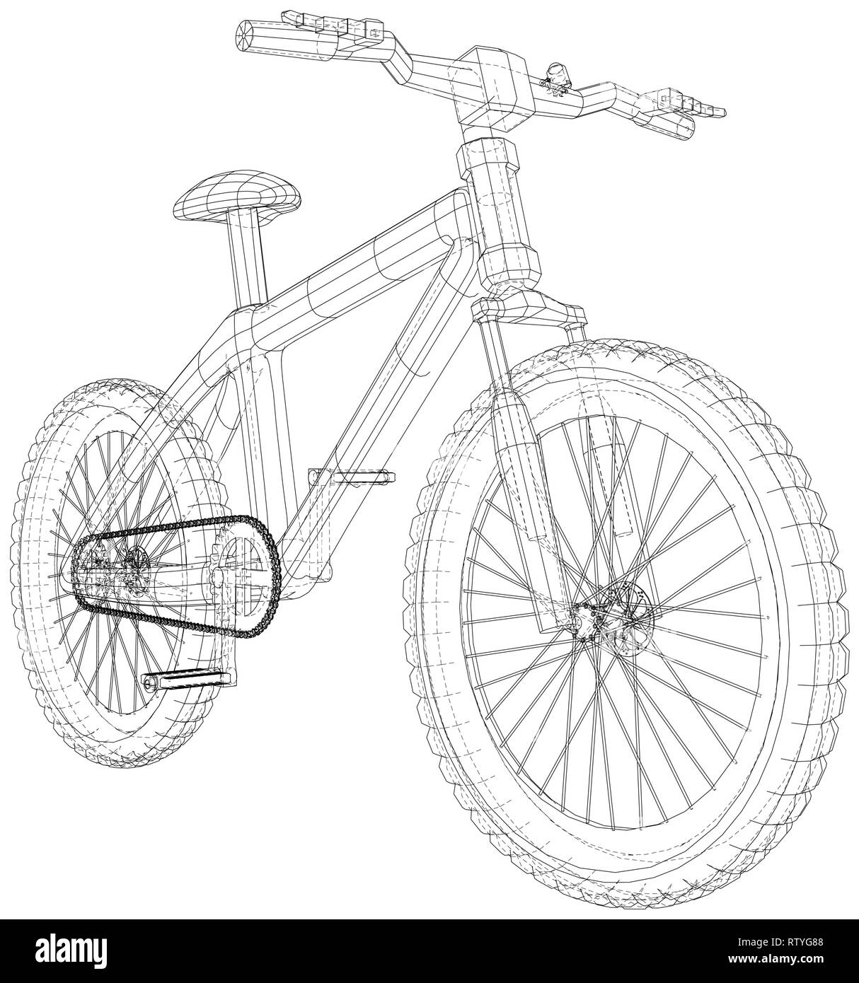 Sport. Isolated bicycle, Vector wireframe concept. Created illustration of 3d. The layers of visible and invisible lines are separated Stock Vector