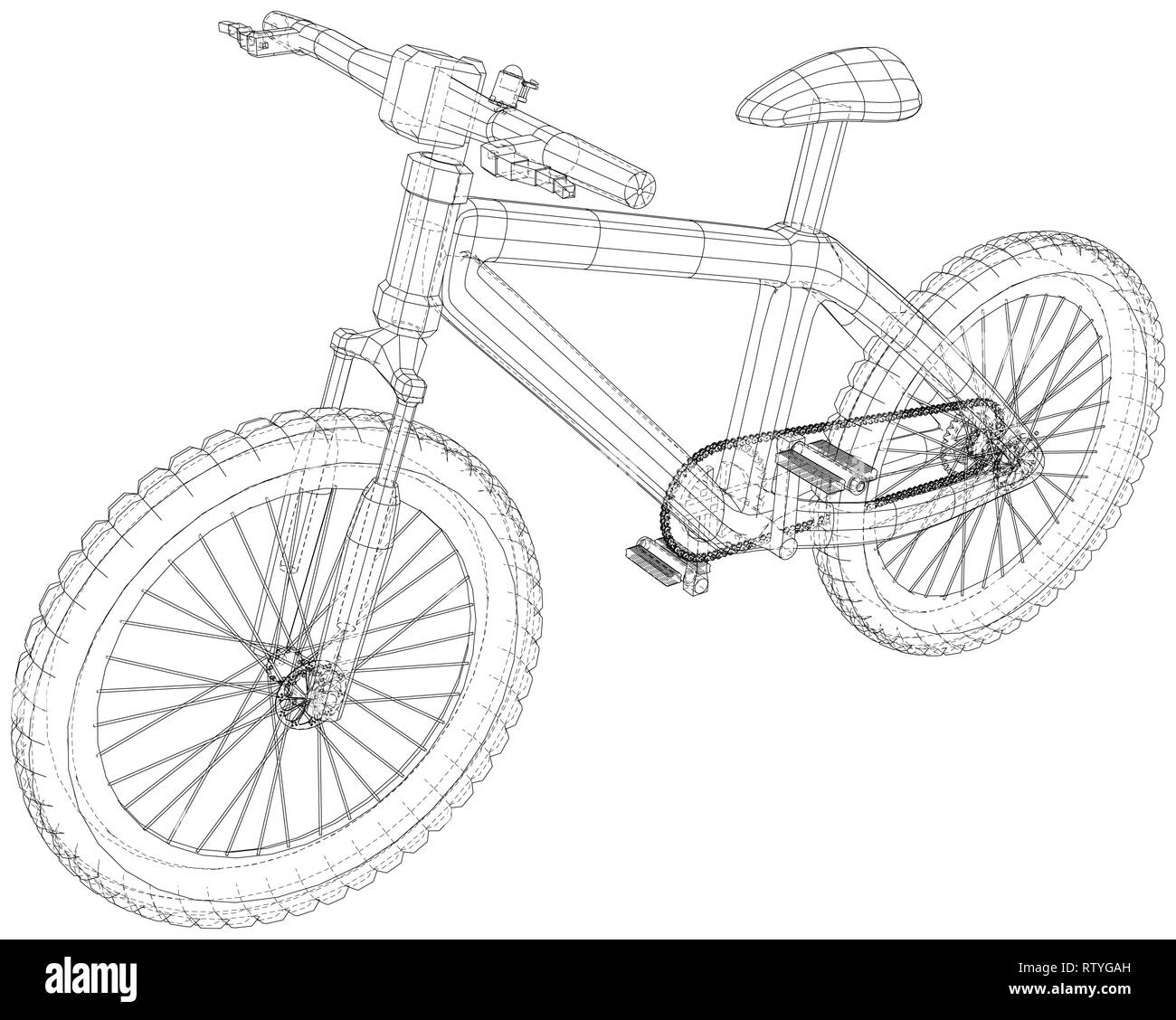 Bicycle. Vector wireframe concept. Blue purple. Created illustration of 3d. Stock Vector