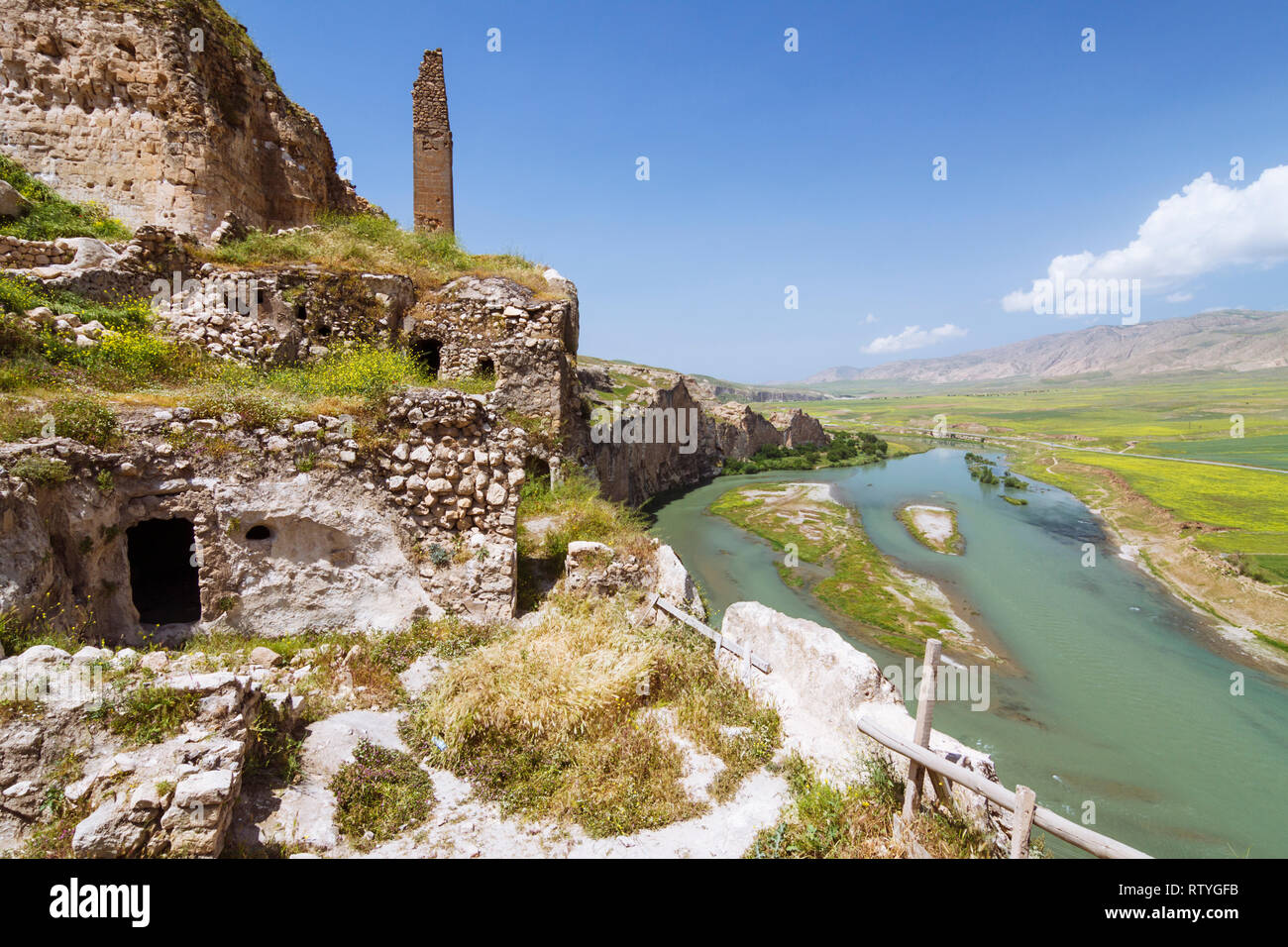 Hasankeyf, Batman province, Turkey Tigris river overhead across the