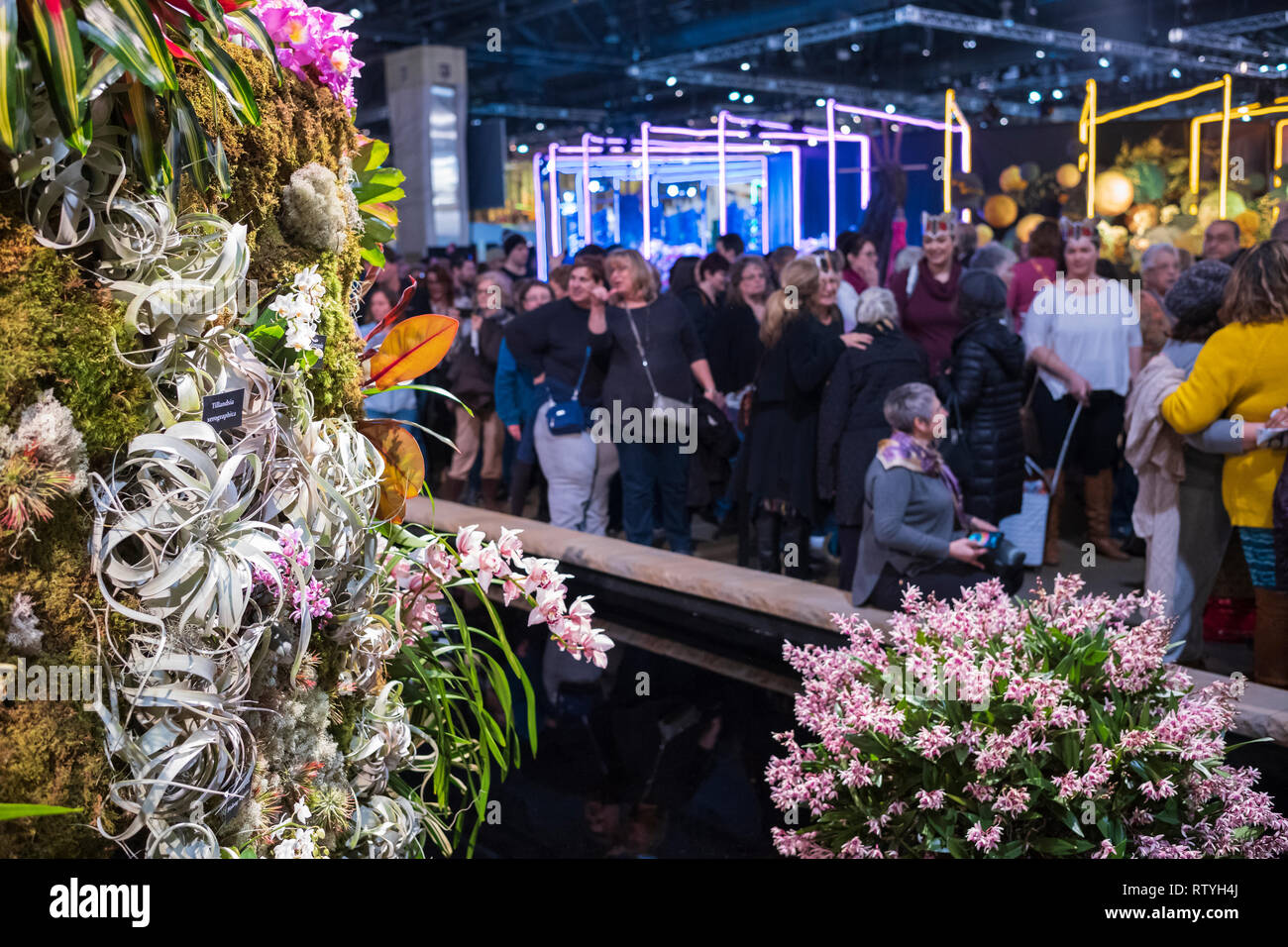 The 2019 PHS Philadelphia Flower Show, “Flower Power,” paying tribute to the enormous impact of flowers on our lives, March 2, 2019. Stock Photo