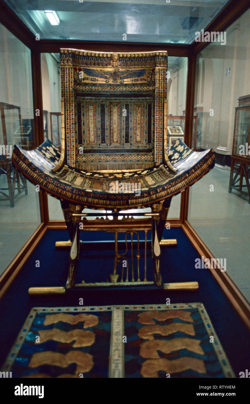 Ecclesiastical chair and footstool,Egyptian Museum,Cairo Stock Photo