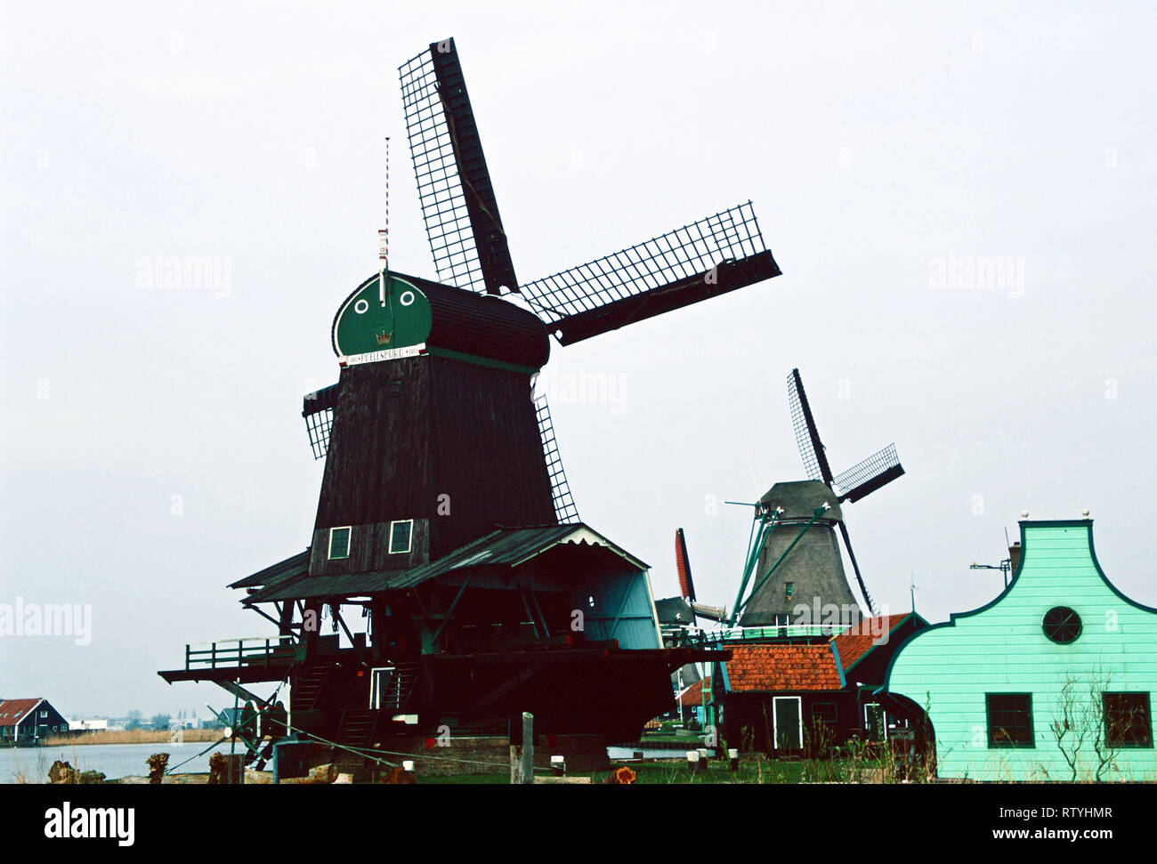 De Gekroode Poelenburg windmill, Zaanse Shans,Netherlands Stock Photo