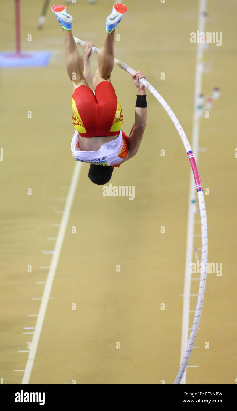 Emirates Arena, Glasgow, UK. 3rd Mar, 2019. European Athletics Indoor Championships, day 3; Jorge Urena (SPA) pole vaults into the lead in the mens heptathlon event Credit: Action Plus Sports/Alamy Live News Stock Photo