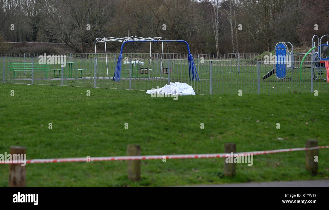 Romford, UK. 03rd Mar, 2019. The scene of the murder . Scene of the stabbing of Jodie Chesney, 17 year old girl murdered in a park in Romford. Essex. UK. 03/03/2019. Credit: Sport In Pictures/Alamy Live News Stock Photo