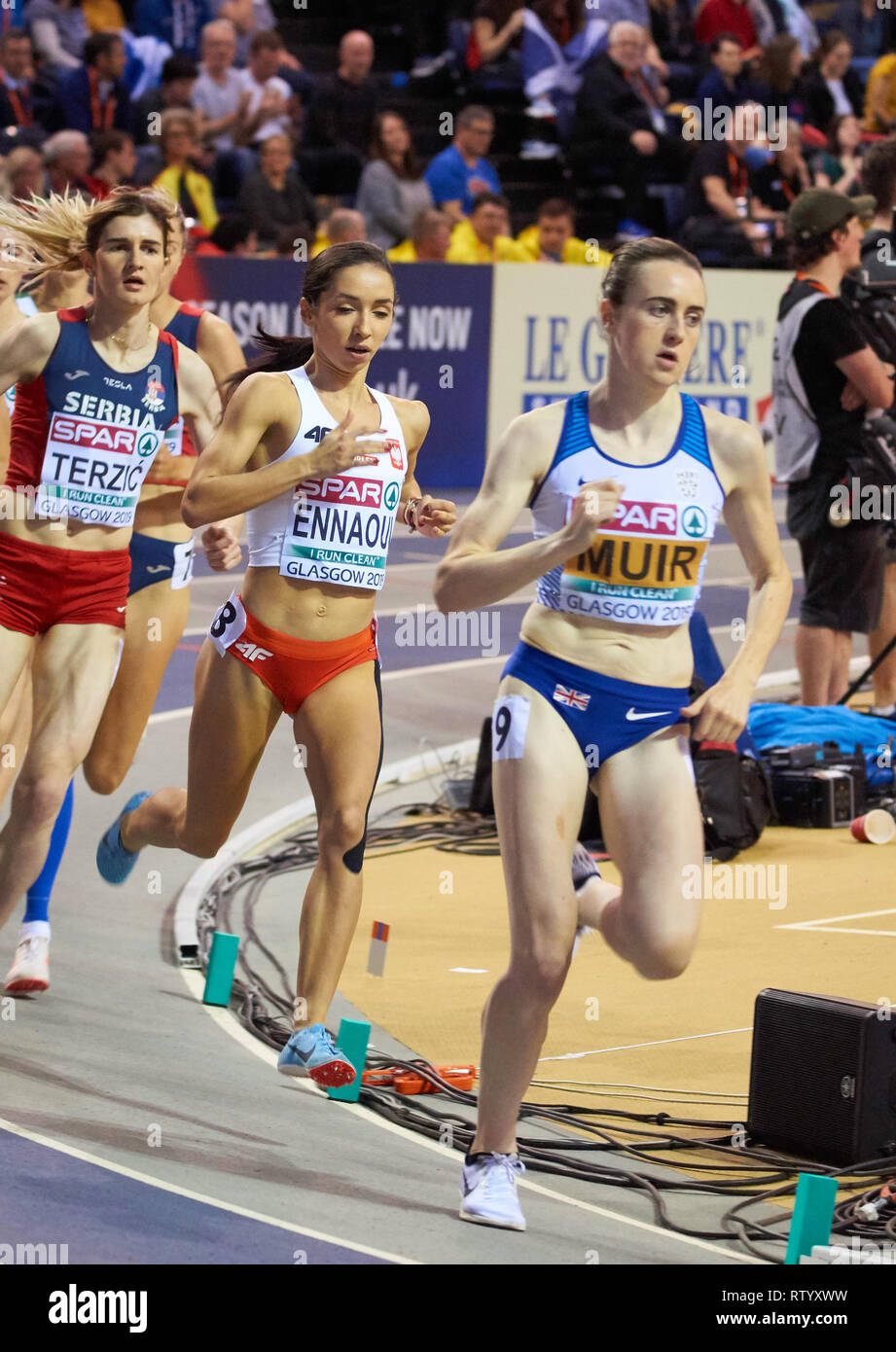 Glasgow, UK: 3rd March 2019: Sofia Ennaoui wins silver in 1500m race on European Athletics Indoor Championships 2019.Credit: Pawel Pietraszewski/ Alamy News Stock Photo