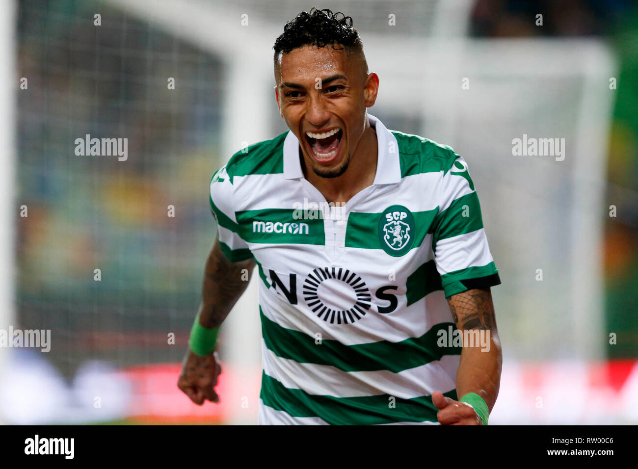 Lisboa Portugal 03rd Mar 2019 Celebration Of The Second Goal Of Sporting Marked By Raphinha During The Match Between Sporting And Portimonense Held At Estadio Jose Alvalade In Lisbon Portugal The Match