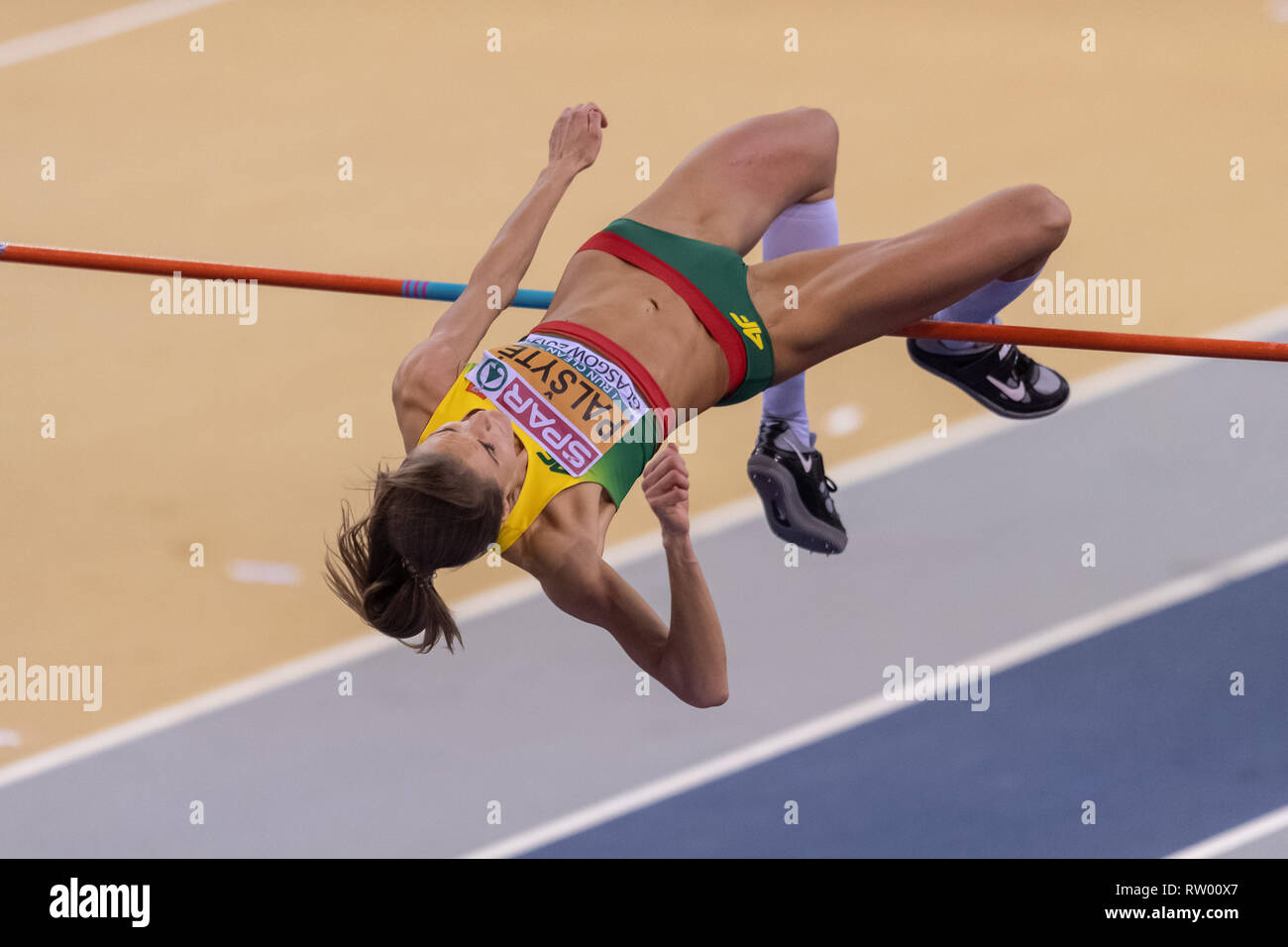 Glasgow, Scotland, UK. 3rd March, 2019. Airne Palsyte (LTU) in Women's High Jump Final during European Athletics Indoor Championships Glasgow 2019 at Emirates Arena on Sunday, 03 March 2019. GLASGOW SCOTLAND.  (Editorial use only, license required for commercial use. No use in betting, games or a single club/league/player publications.) Credit: Taka G Wu/17�Թ����� News Stock Photo