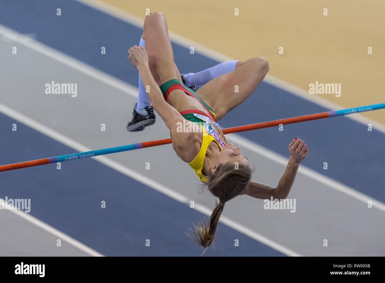 Glasgow, Scotland, UK. 3rd March, 2019. Airne Palsyte (LTU) in Women's High Jump Final during European Athletics Indoor Championships Glasgow 2019 at Emirates Arena on Sunday, 03 March 2019. GLASGOW SCOTLAND.  (Editorial use only, license required for commercial use. No use in betting, games or a single club/league/player publications.) Credit: Taka G Wu/17�Թ����� News Stock Photo