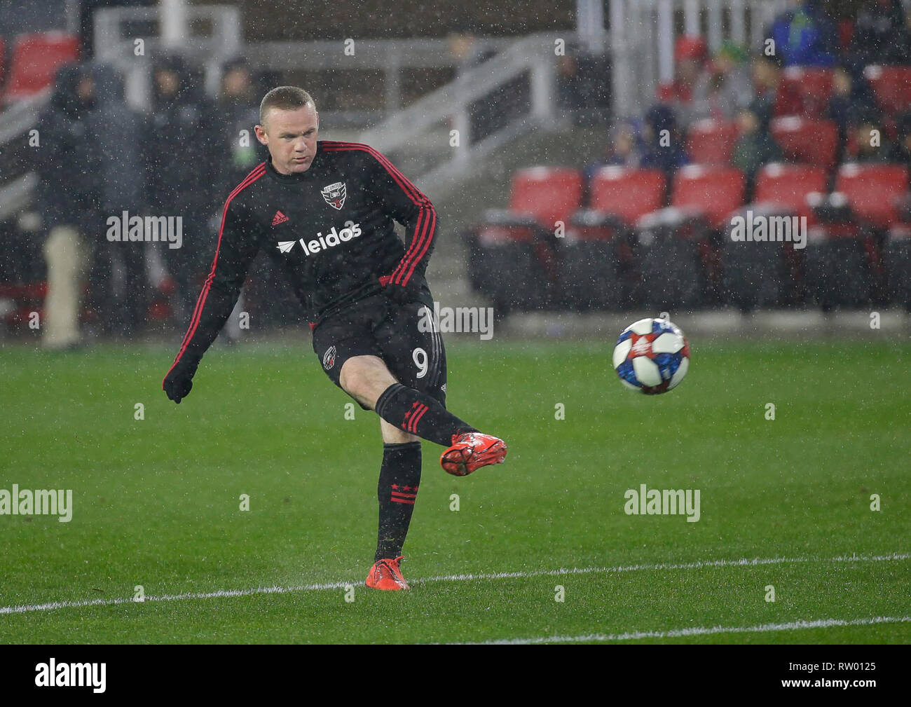 Washington DC, USA. 3rd Mar, 2019. D.C. United Forward (9) Wayne Rooney warms up before an MLS soccer match between the D.C. United and the Atlanta United FC at Audi Field in Washington DC. Justin Cooper/CSM/Alamy Live News Stock Photo