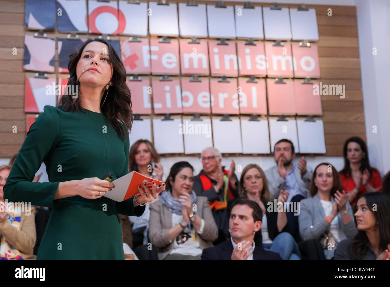 National party spokesperson, Inés Arrimadas seen speaking about of the Decalogue of Ciudadanos during the event. Stock Photo
