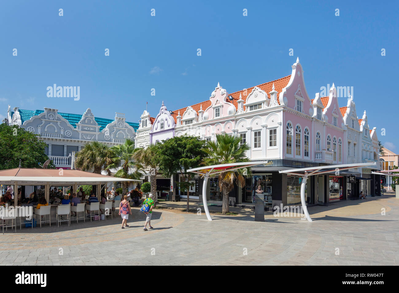 Plaza Daniel Leo showing Dutch colonial-style buildings, Oranjestad, Aruba, ABC Islands, Leeward Antilles, Caribbean Stock Photo