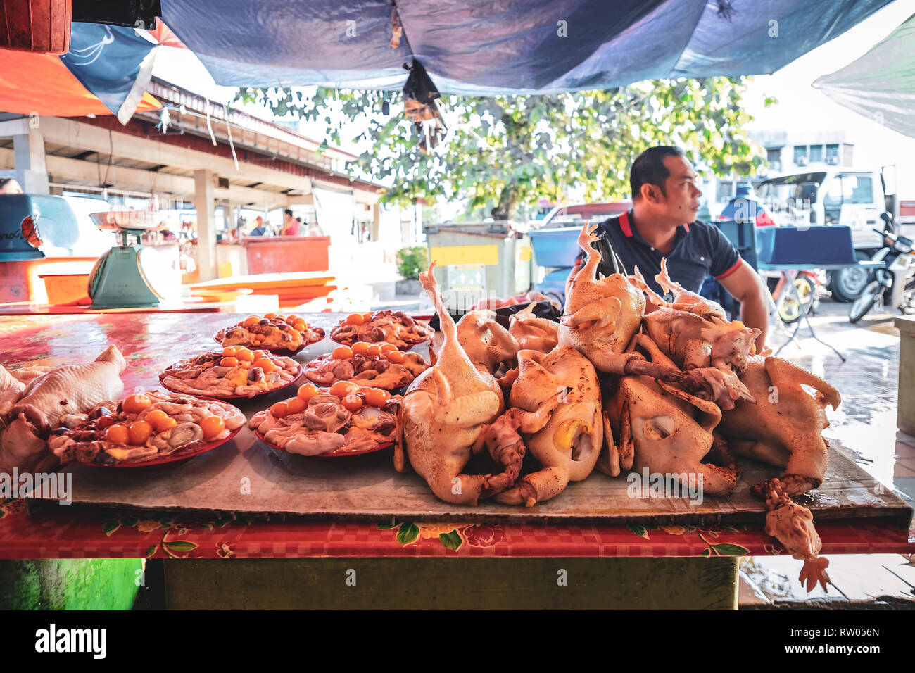 KUCHING / SARAWAK / MALAYSIA / JUNE 2014: Local street food market ...