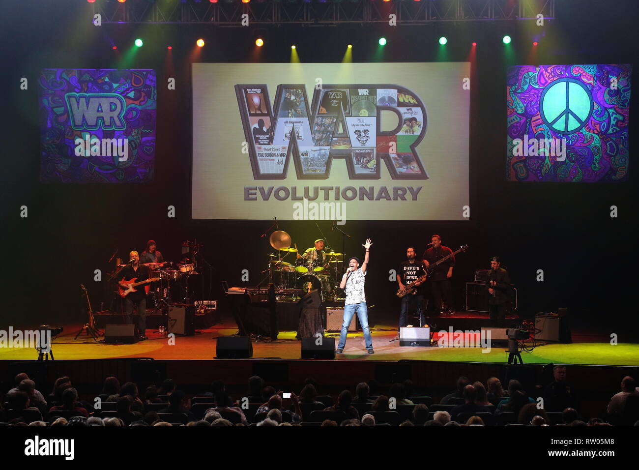 War is shown performing on star during a 'live' concert appearance. Stock Photo