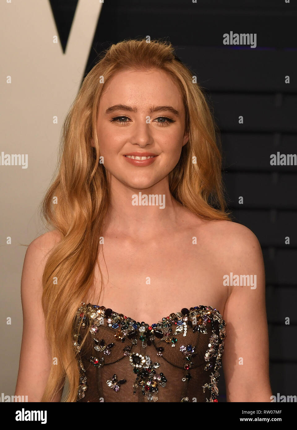 BEVERLY HILLS, CALIFORNIA - FEBRUARY 24: Kathryn Newton attends 2019 Vanity Fair Oscar Party at Wallis Annenberg Center for the Performing Arts on Feb Stock Photo