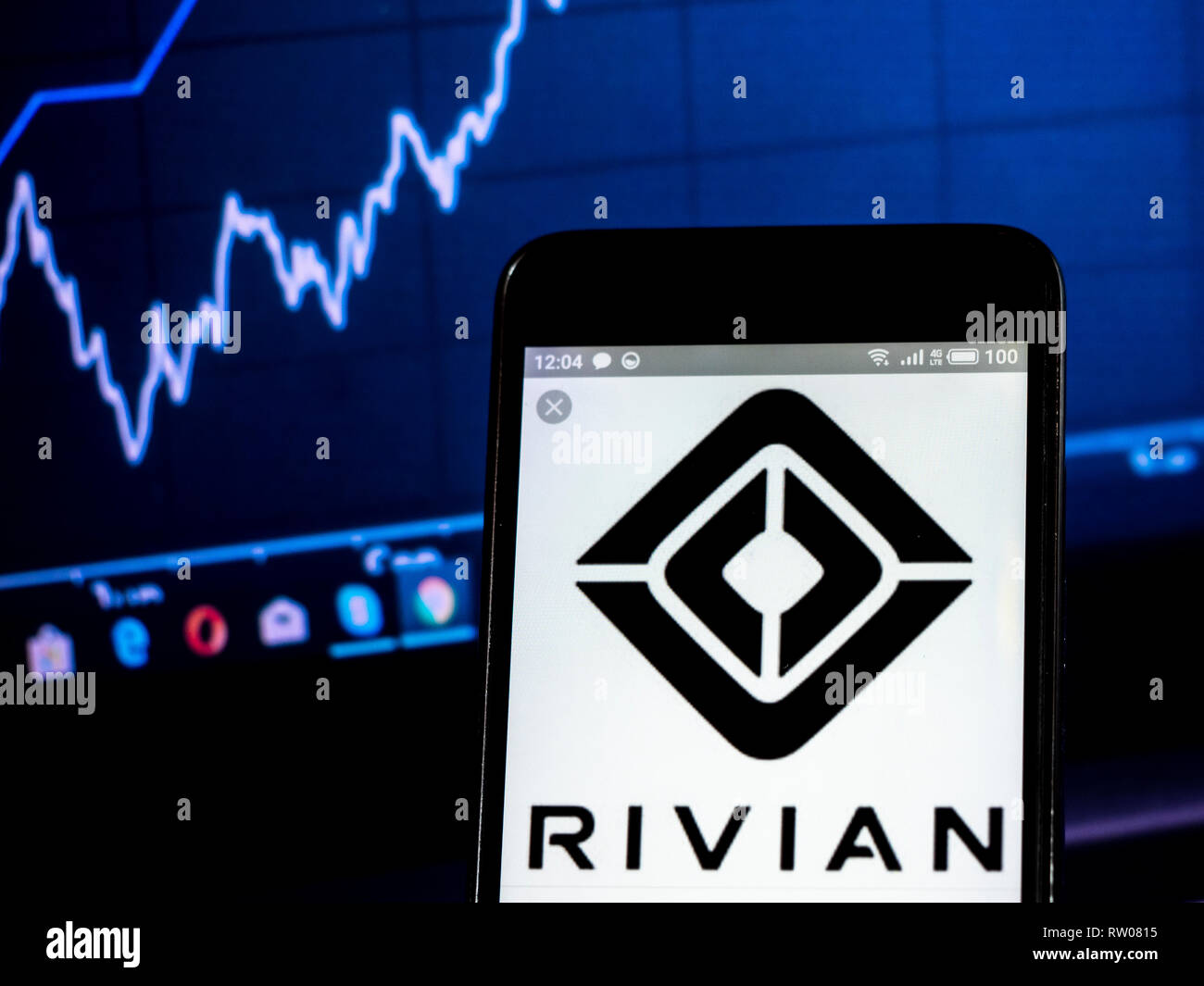 Rivian Automotive company logo seen displayed on smart phone Stock Photo