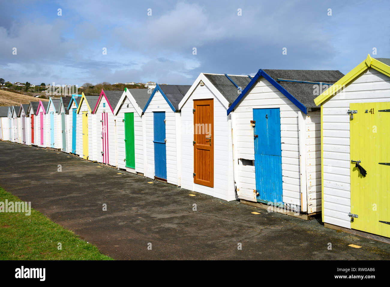 Colourful Beach Huts at Broadsands near Paignton in Devon Stock Photo