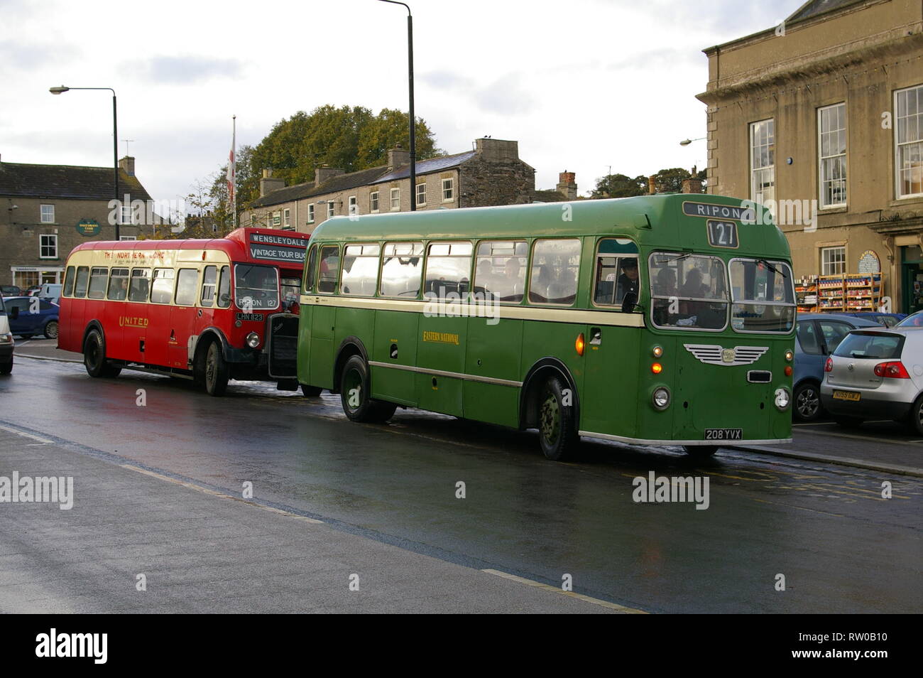 Vintage buses / coaches, Leyburn, North Yorkshire, United Kingdom Stock Photo