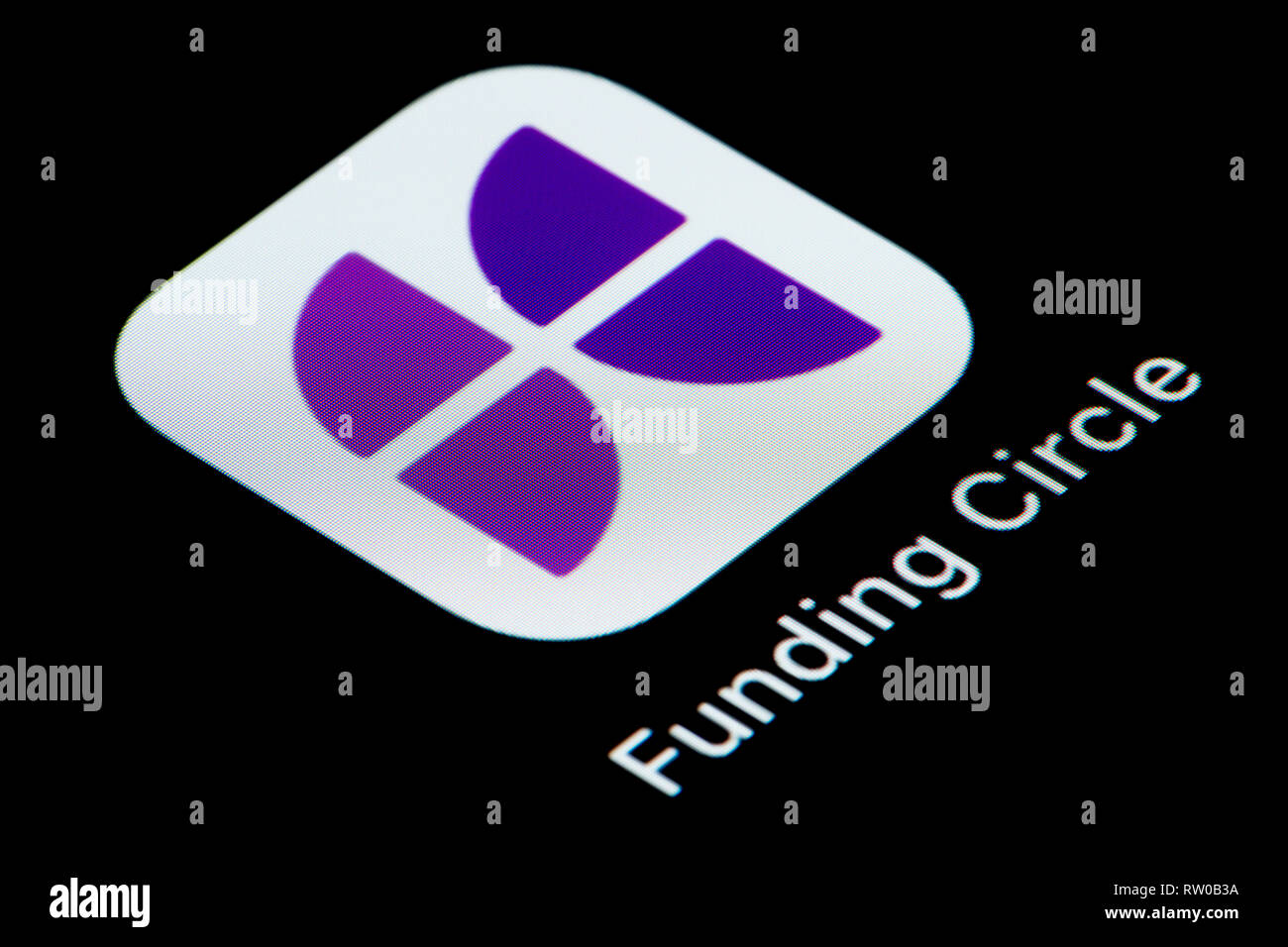 A close-up shot of the Funding Circle app icon, as seen on the screen of a smart phone (Editorial use only) Stock Photo