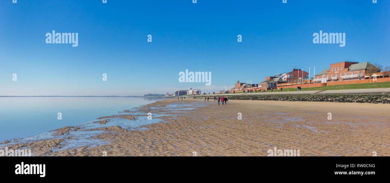 Panorama of the beach at the Jadebusen bay in Wilhelmshaven, Germany Stock Photo