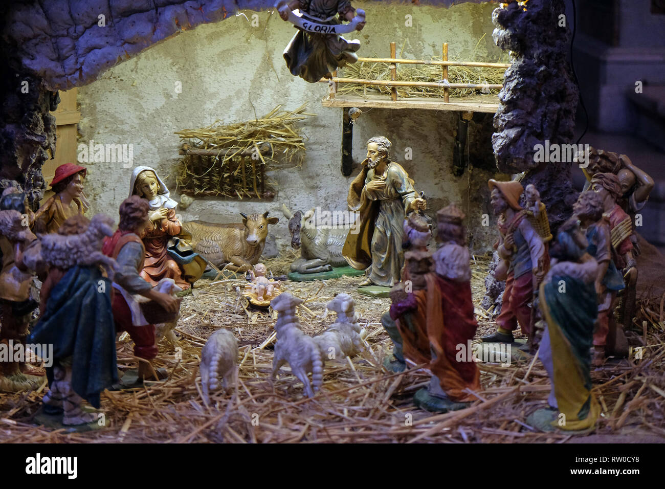 Nativity Scene, Orsanmichele Church in Florence, Tuscany, Italy Stock Photo