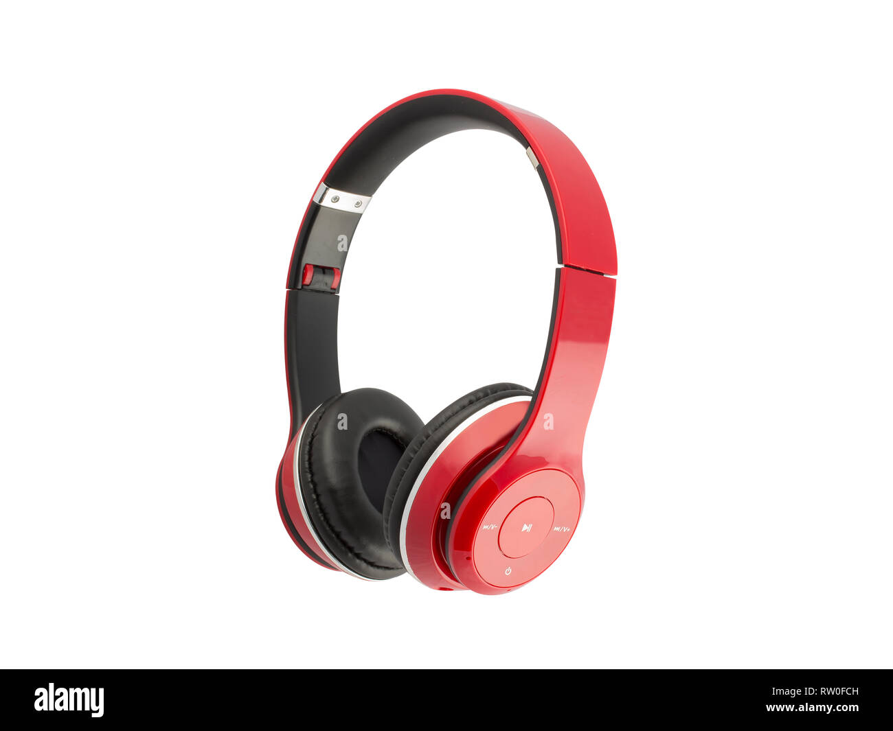 Red headphones isolated on a white background Stock Photo