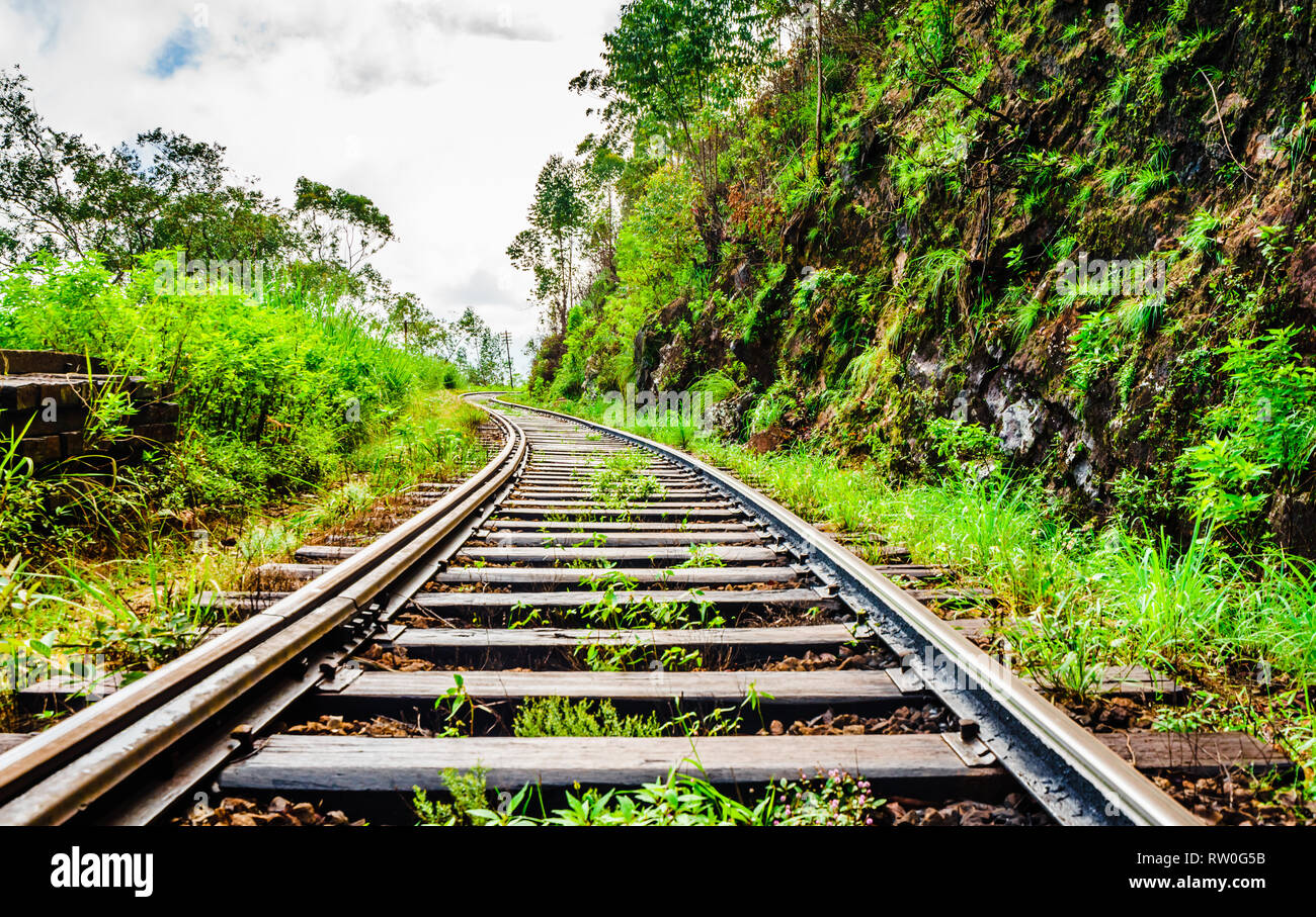 Railway track in the Highlands of Sri Lanka Stock Photo