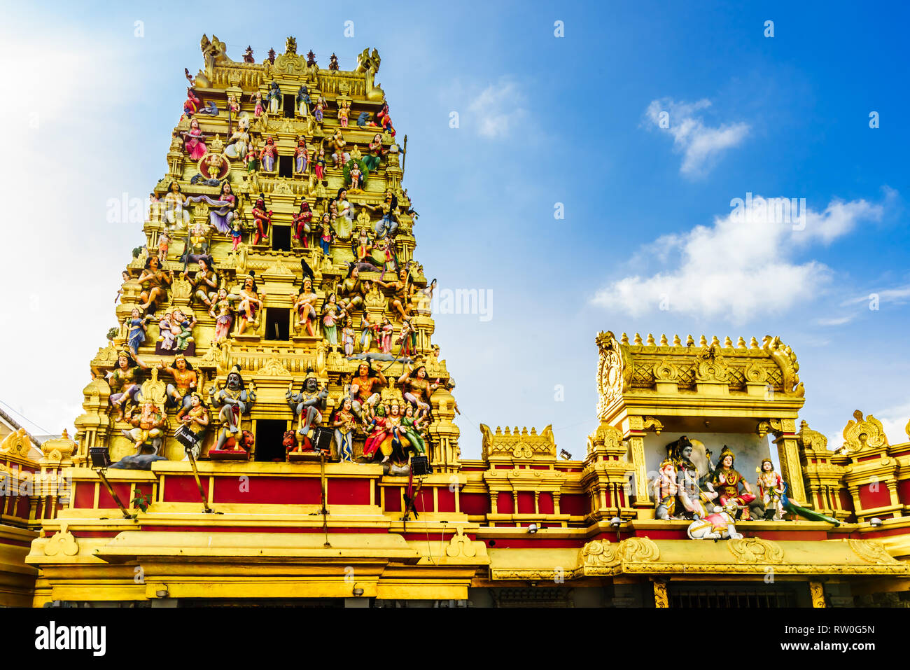 View on COLORFUL HINDU TEMPLE IN COLOMBO, SRI LANKA Stock Photo