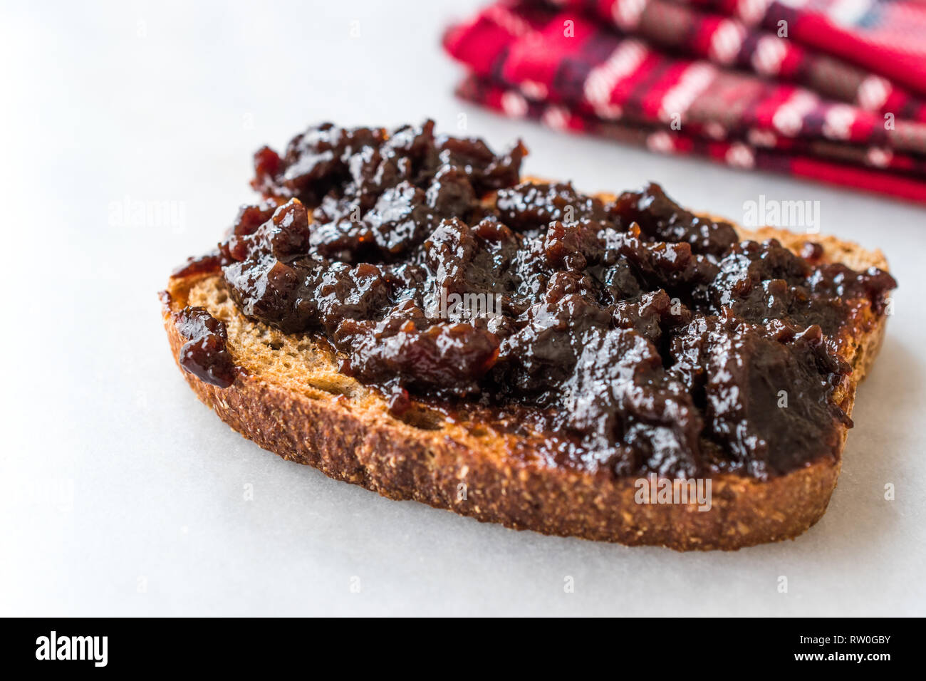 Organic Apple Molasses / Raw Fruit Paste Jam with Bread. Healthy Food