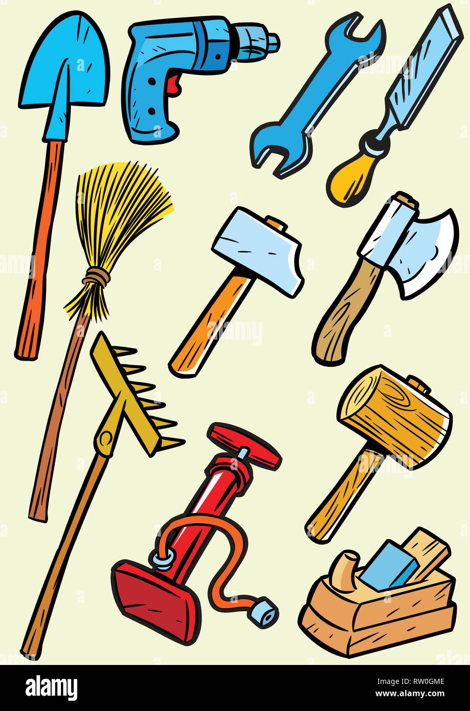 Cartoon Hardware Tools Collection High Resolution Stock Photography and