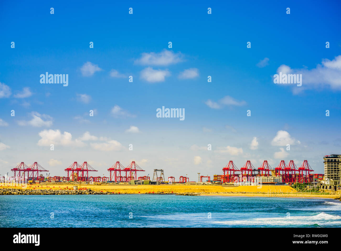 View on Port of Colombo, behind Long Beach in Colombo, Sri Lanka Stock Photo