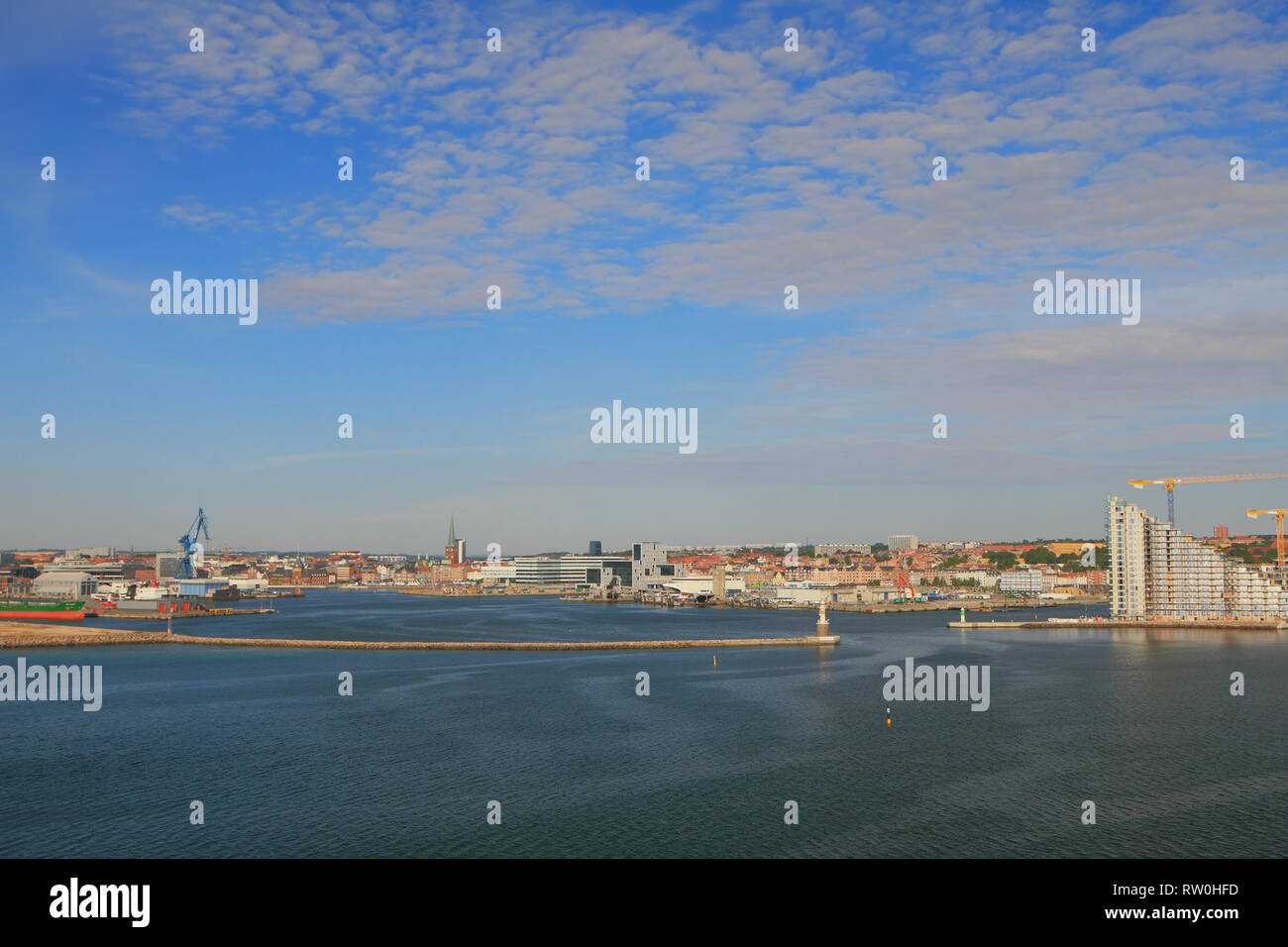 Port and city on sea coast. Aarhus, Jutland, Denmark Stock Photo