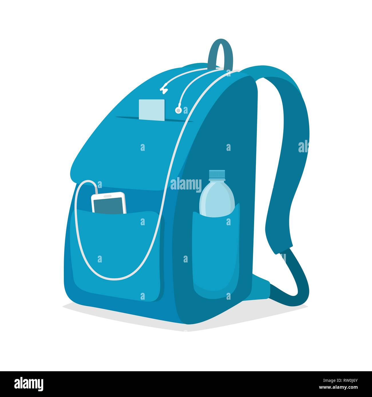 Vector Single Dark Blue Cartoon Casual Urban Style Backpack Stock Vector