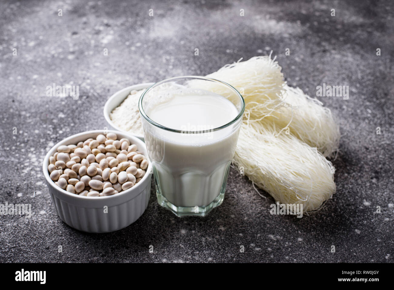 Gluten free soybean flour, noodle and non-dairy milk Stock Photo