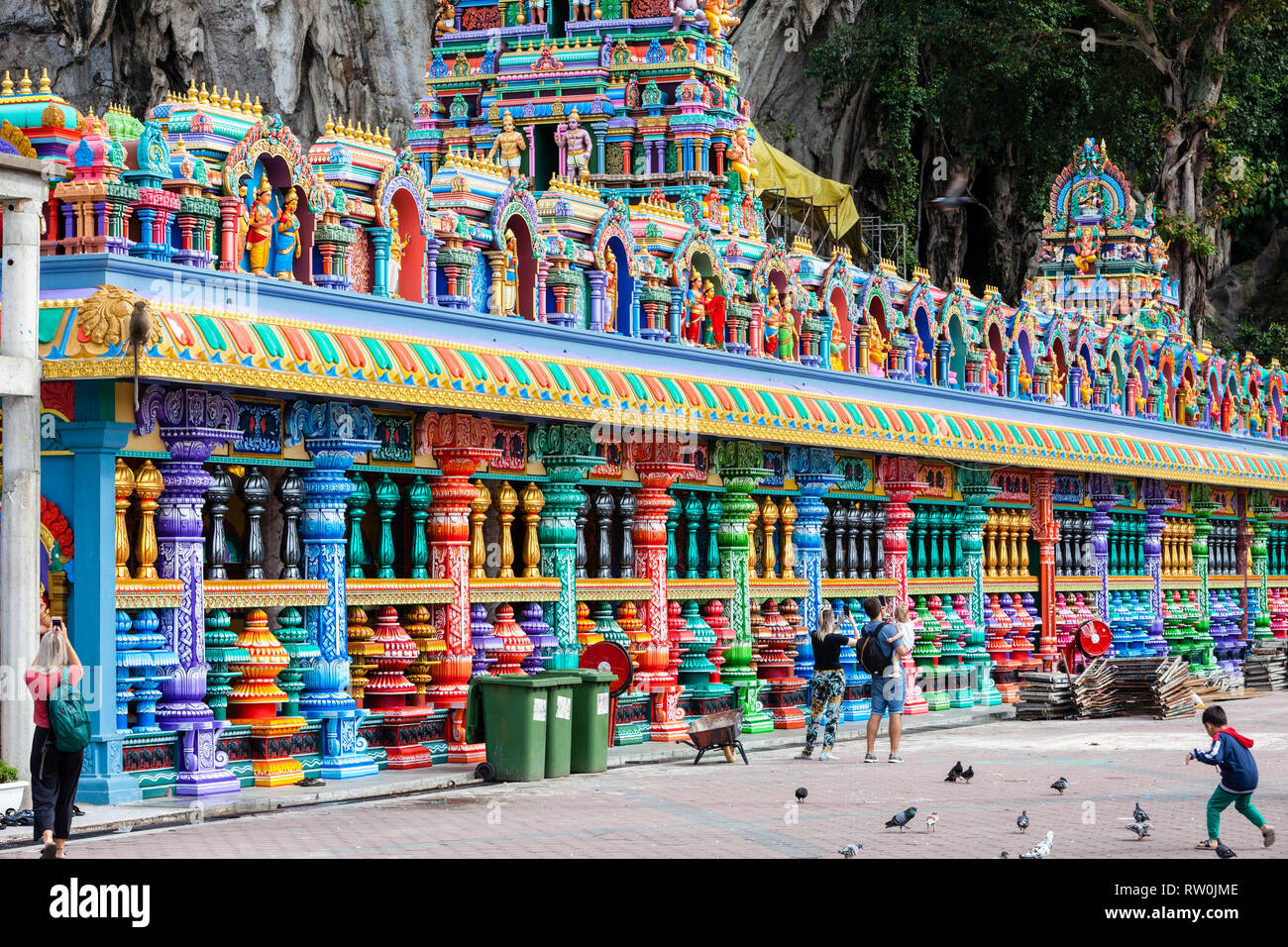 Batu Caves, Hindu Temple at Base of Stairs Leading to Caves, Selangor, Malaysia. Stock Photo