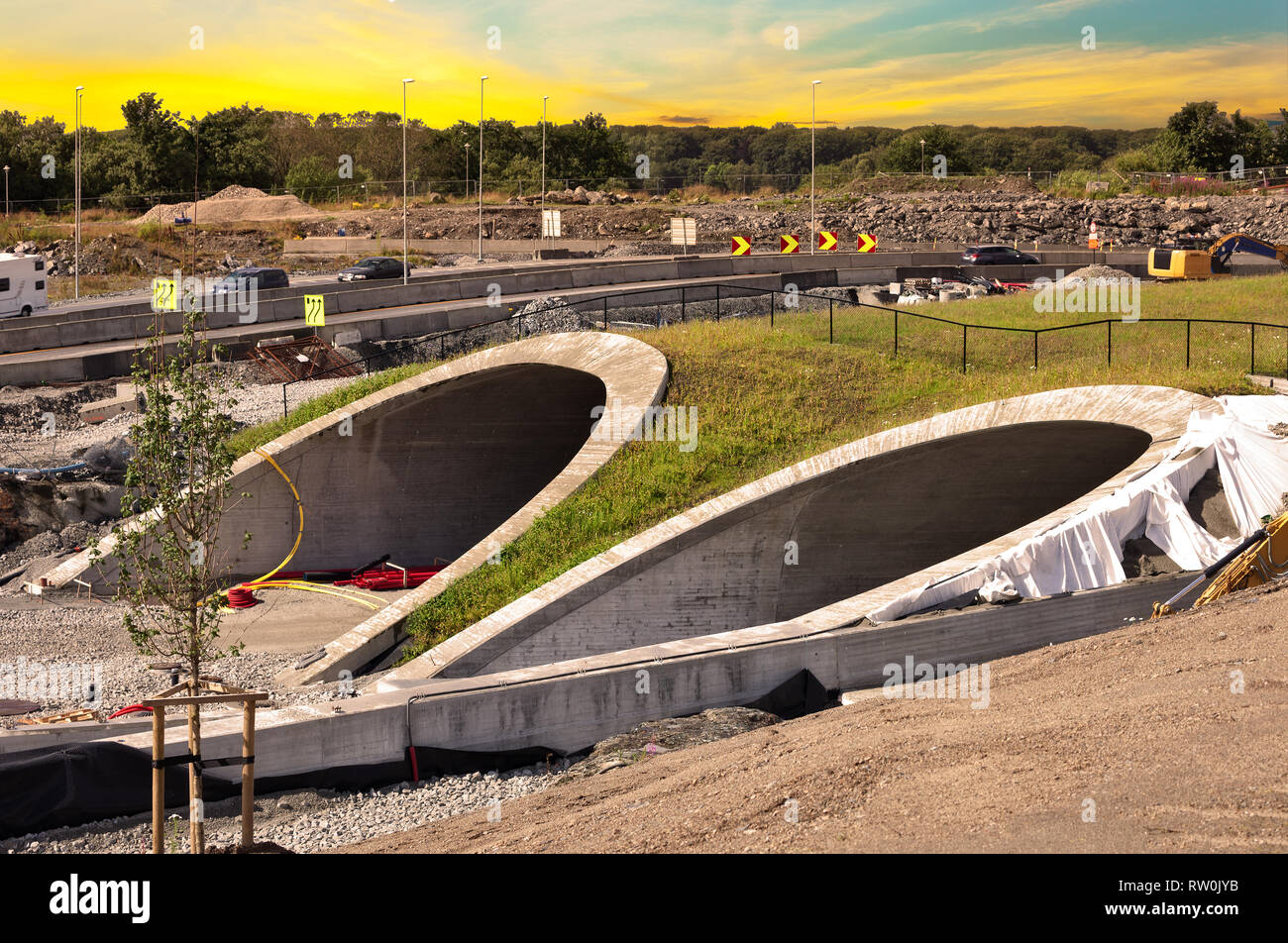 Parallel highway tunnels under construction in Stavanger, Norway. Stock Photo